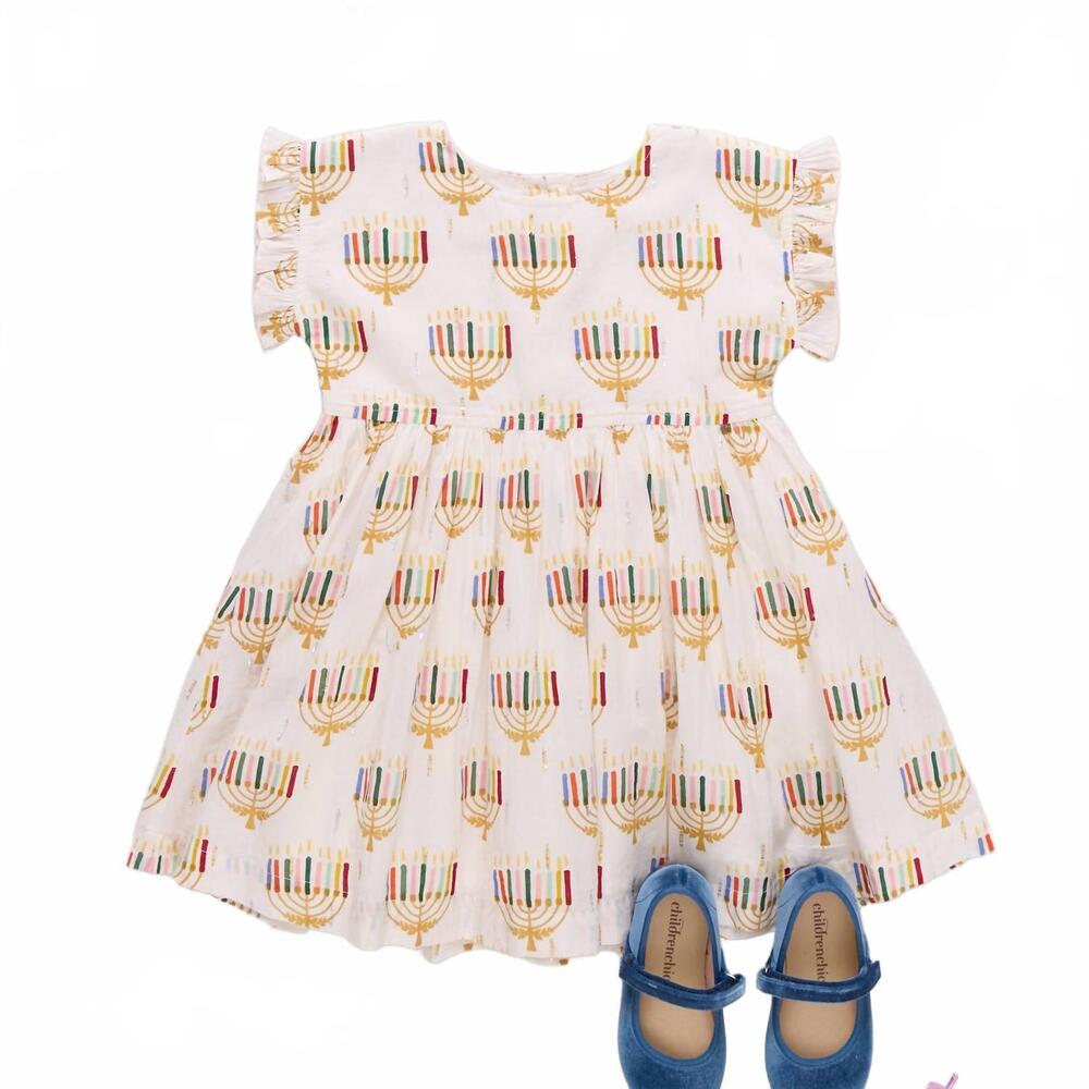 NEW PINK CHICKEN adeline dress in colorful menorahs - Picture 2 of 4